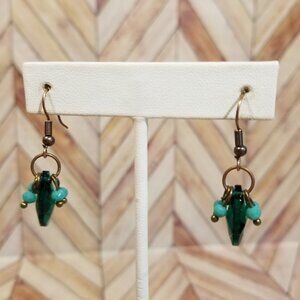 Faceted Dangling Earrings - Dark Green